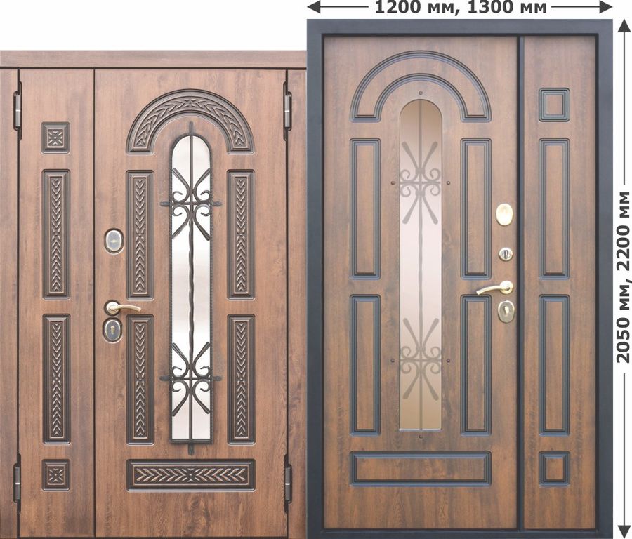 Vikont 1200/1300х2050 Входная металлическая дверь со стеклопакетом и ковкой