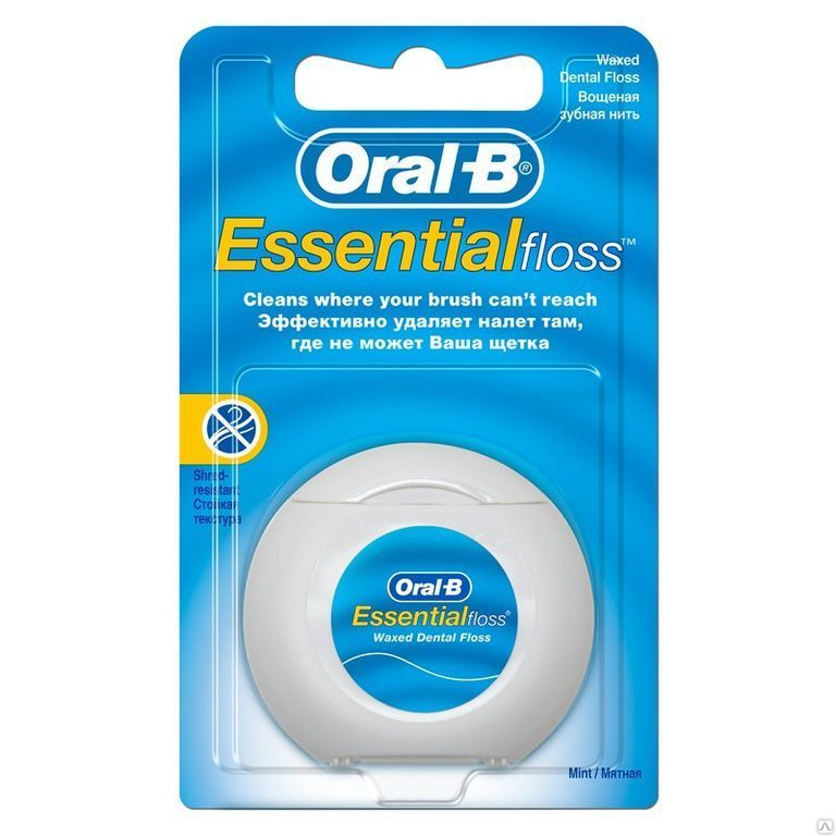 Зубная нить Oral-B "Essential", вощеная, мятная, 50м