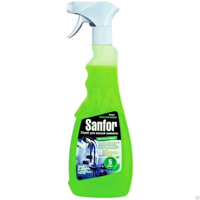 Чистящее средство Sanfor "Зеленый цитрус" спрей для ванн и душевых, с курко