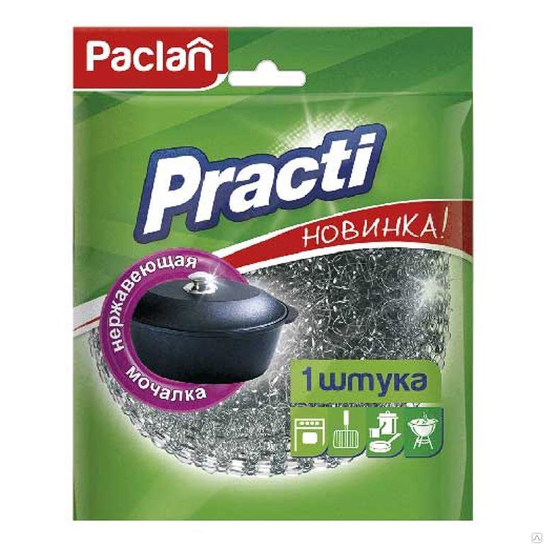 Мочалка для посуды Paclan "Practi", металлическая, 9*3 см, 1шт.