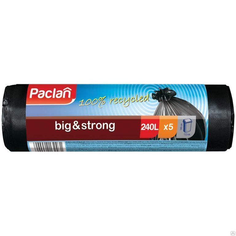 Мешки для мусора 240л Paclan "Big&strong" ПВД, 112*140см, 30мкм, 5шт., чер
