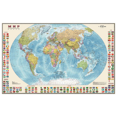 Карта настенная "Мир. Политическая карта с флагами", М-1:30 млн., размер 12