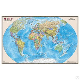 Карта настенная "Мир. Политическая карта", М-1:20 млн., размер 156х101 см, 