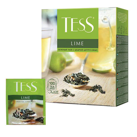 Чай TESS "Lime" зеленый с цедрой цитрусовых, 100 пакетиков в конвертах по 1,5 г
