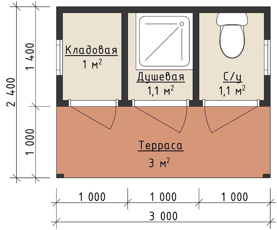 Чертеж туалета с душем на даче