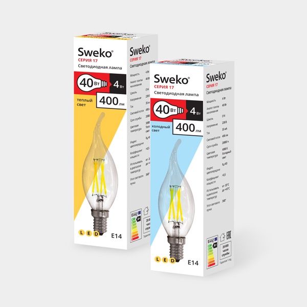 Лампа светодиодная Sweko 17LED-C35-4W-230-4000K-Е14-TCL #1