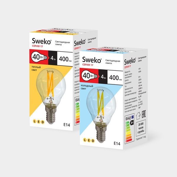 Лампа светодиодная Sweko 17LED-G45-4W-230-3000K-Е14-CL #2