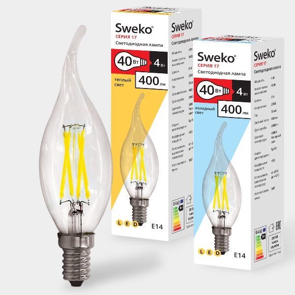 Лампа светодиодная Sweko 17LED-C35-4W-230-3000K-Е14-TCL