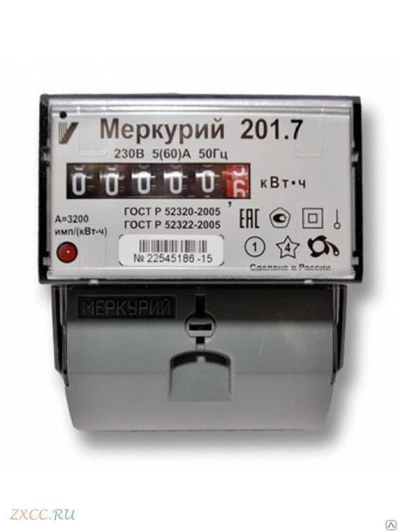 Счетчик электроэнергии однофазный однотарифный Меркурий 201.7