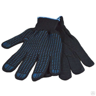 Перчатки хлопковым с ПВХ-напылением белые/черные, 5 ниток, 7,5 класс вязки, пара #1