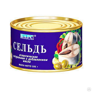 Сельдь натуральная с добавлением масла "БАРС", 250г купить оптом за 86 ...