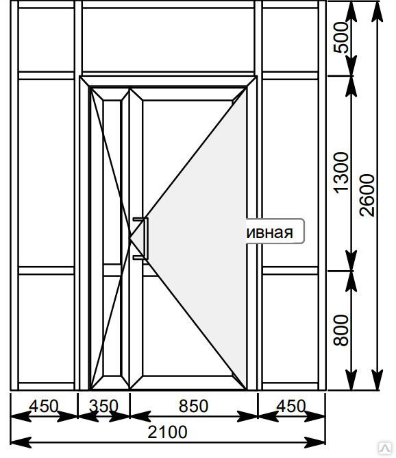 Чертеж двери с фрамугой