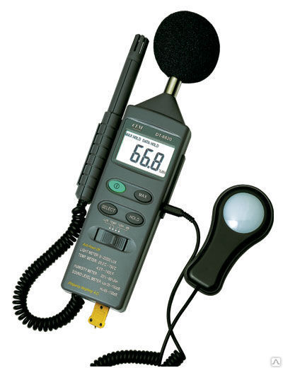 Измеритель комбинированный (свет, шум, температура, влажность) DT-8820