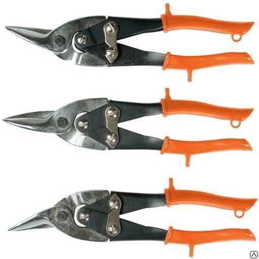 Ножницы по металлу, 250 мм, обрезиненные рукоятки, 3 шт, прямые, левые, пра