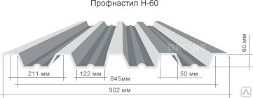 Профлист Н-60 оцинкованный (0,65мм) ширина 0,902 м