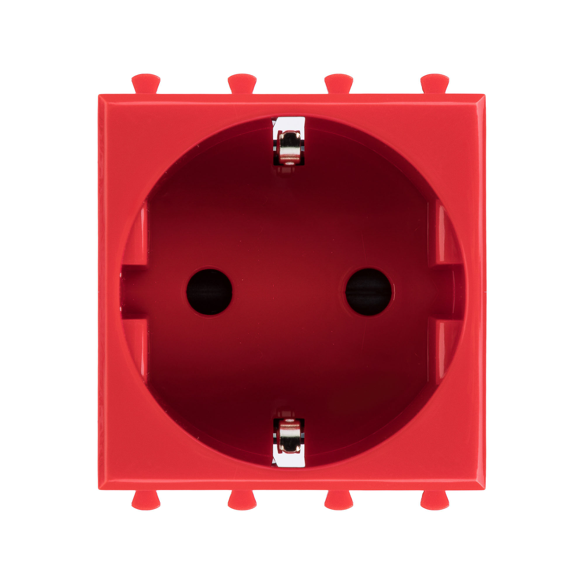 DKC Розетка модульная, 2P+E, с з/ш, "Avanti", "Красный квадрат", 2 модуля