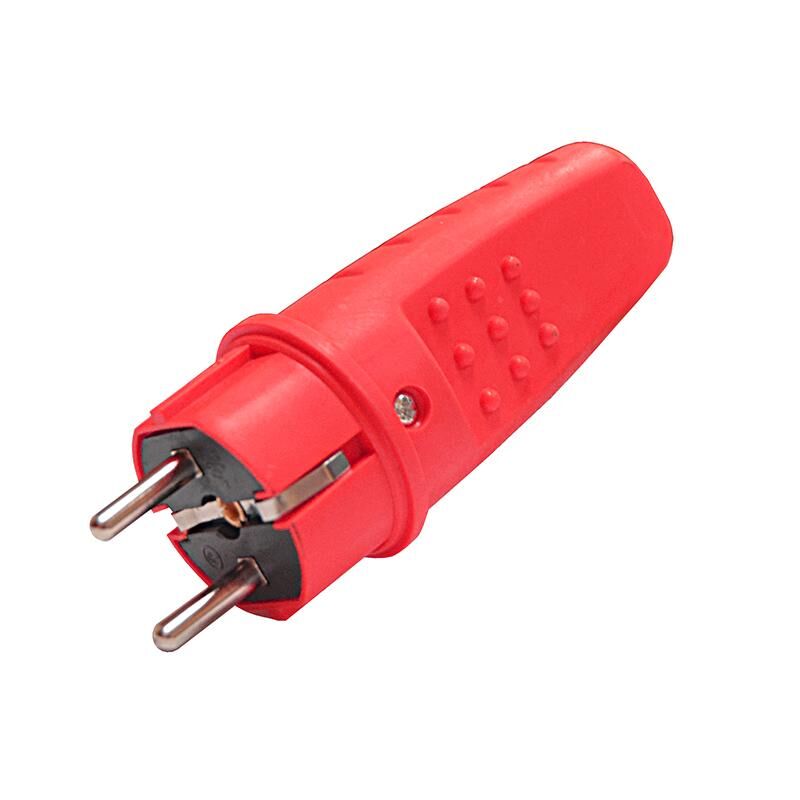 Вилка электрическая прямая 1ф 16А 250 В IP44 с заземлением каучук цвет красный (еврослот) UNIVersal 3079 Universal