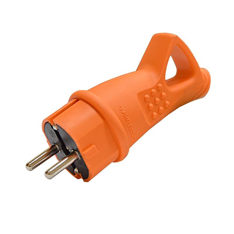 Вилка электрическая 1ф 16А 250 В IP44 с заземлением с ушком каучук цвет оранжевый (еврослот) UNIVersal 3030 Universal