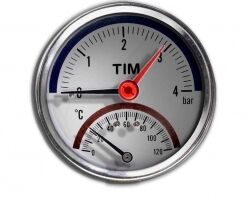Термоманометр аксиального подключения 1/2", измерение до 6 бар до +120 град. TIM