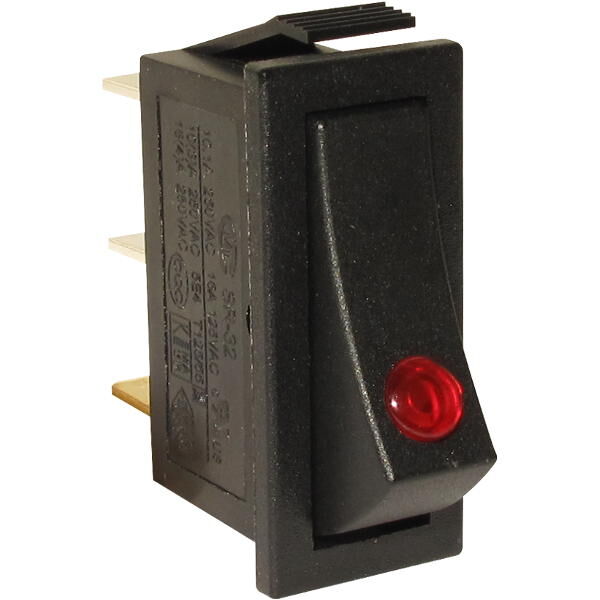 Клавишный выключатель SR32N Black, Red lit 220VAC номинальный ток 16A/250В АС, лампа 220В АС номинальный ток 16A/250В АС
