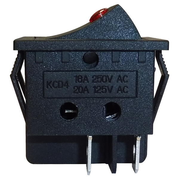 Клавишный выключатель KCD4 16A/250В АС черный двухполюсный, лампа 230В АС двухполюсный, лампа 230В АС 2