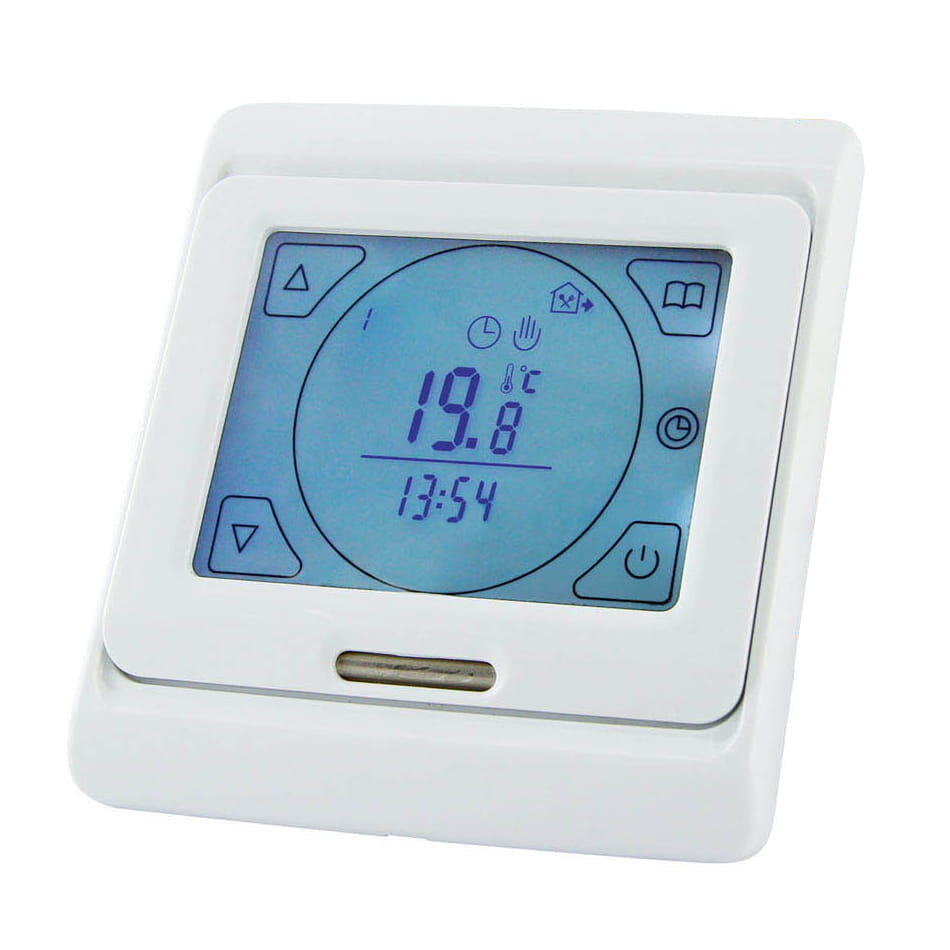Термостат для теплых полов ТТПЭ-2 TDM SQ2503-0002 с датчиком, сенсорный, диапазон регулирования +5°C...+90°C, 16А, белый