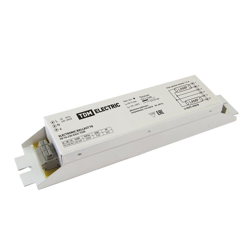 ЭПРА EB-T8-236-EA2С для ламп TDM SQ0339-0007 мощность 2x36Вт, напряжение 176-264В мощность 2x36Вт, напряжение 176-264В