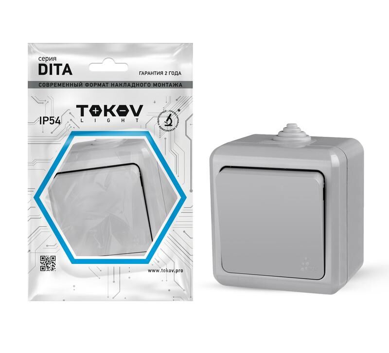 Выключатель 1-клавишный ОП Dita IP54 10А 250 В цвет серый TOKOV ELECTRIC TKL-DT-V1-C06-IP54