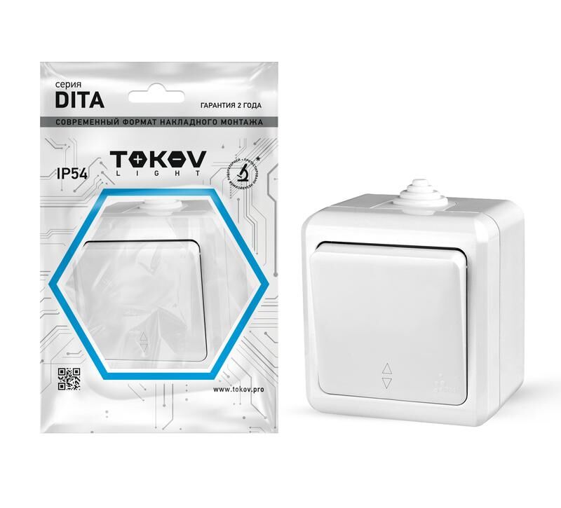 Переключатель 1-клавишный ОП Dita IP54 10А 250 В цвет белый TOKOV ELECTRIC TKL-DT-P1-C01-IP54