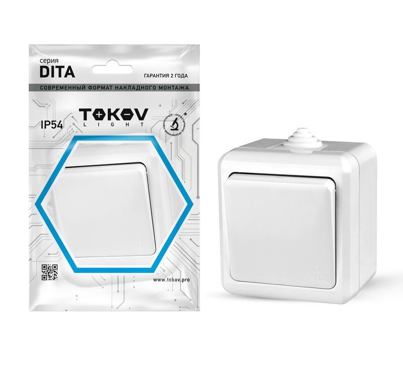 Выключатель 1-клавишный ОП Dita IP54 10А 250 В цвет белый TOKOV ELECTRIC TKL-DT-V1-C01-IP54