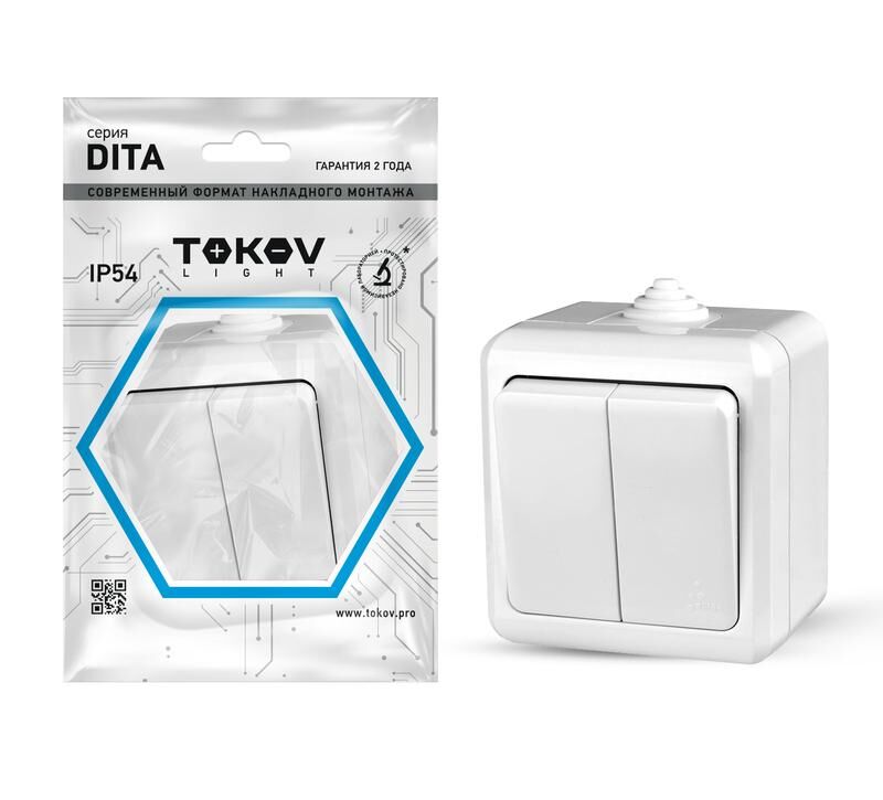 Выключатель 2-клавишный ОП Dita IP54 10А 250 В цвет белый TOKOV ELECTRIC TKL-DT-V2-C01-IP54
