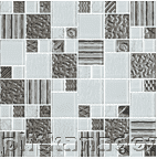 Керамическая плитка Керамин Росмозаика Мозаика стеклянная № 2167 Микс платина-белый колотый-белый-платина рифленая низ-
