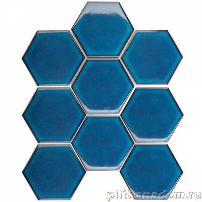 Керамическая плитка Керамин Starmosaic Homework Hexagon Big Deep Blue Glossy (JJFQ80048) Синяя Глянцевая Мозаика 25,6х29