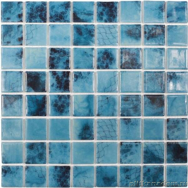 Керамическая плитка Керамин Vidrepur Nature Olympic №5605 (на сетке) Синяя Глянцевая Мозаика 31,7х31,7 (3,8x3,8)