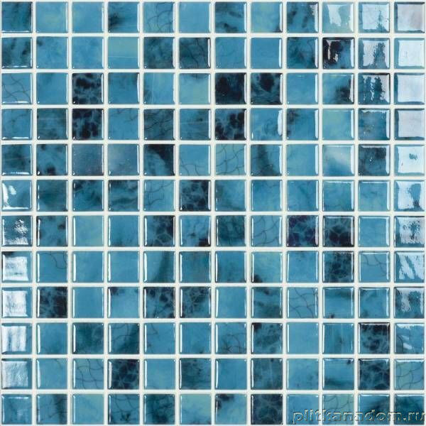 Керамическая плитка Керамин Vidrepur Nature Olympic №5605 (на сетке) Синяя Глянцевая Мозаика 31,7х31,7 (2,5x2,5)