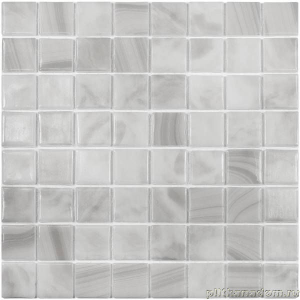 Керамическая плитка Керамин Vidrepur Nature Pearl River №5600 (на сетке) Серая Глянцевая Мозаика 31,7х31,7 (3,8x3,8)