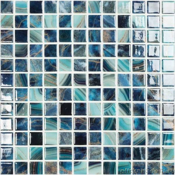 Керамическая плитка Керамин Vidrepur Nature Royal №5604 (на сетке) Синяя Глянцевая Мозаика 31,7х31,7 (2,5x2,5)