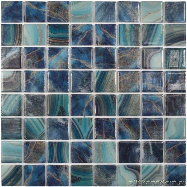 Керамическая плитка Керамин Vidrepur Nature Royal №5604 (на сетке) Синяя Глянцевая Мозаика 31,7х31,7 (3,8x3,8)