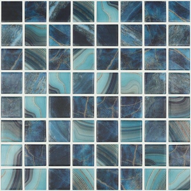 Керамическая плитка Керамин Vidrepur Nature Royal №5704 (на сетке) Синяя Матовая Мозаика 31,7х31,7 (3,8х3,8)