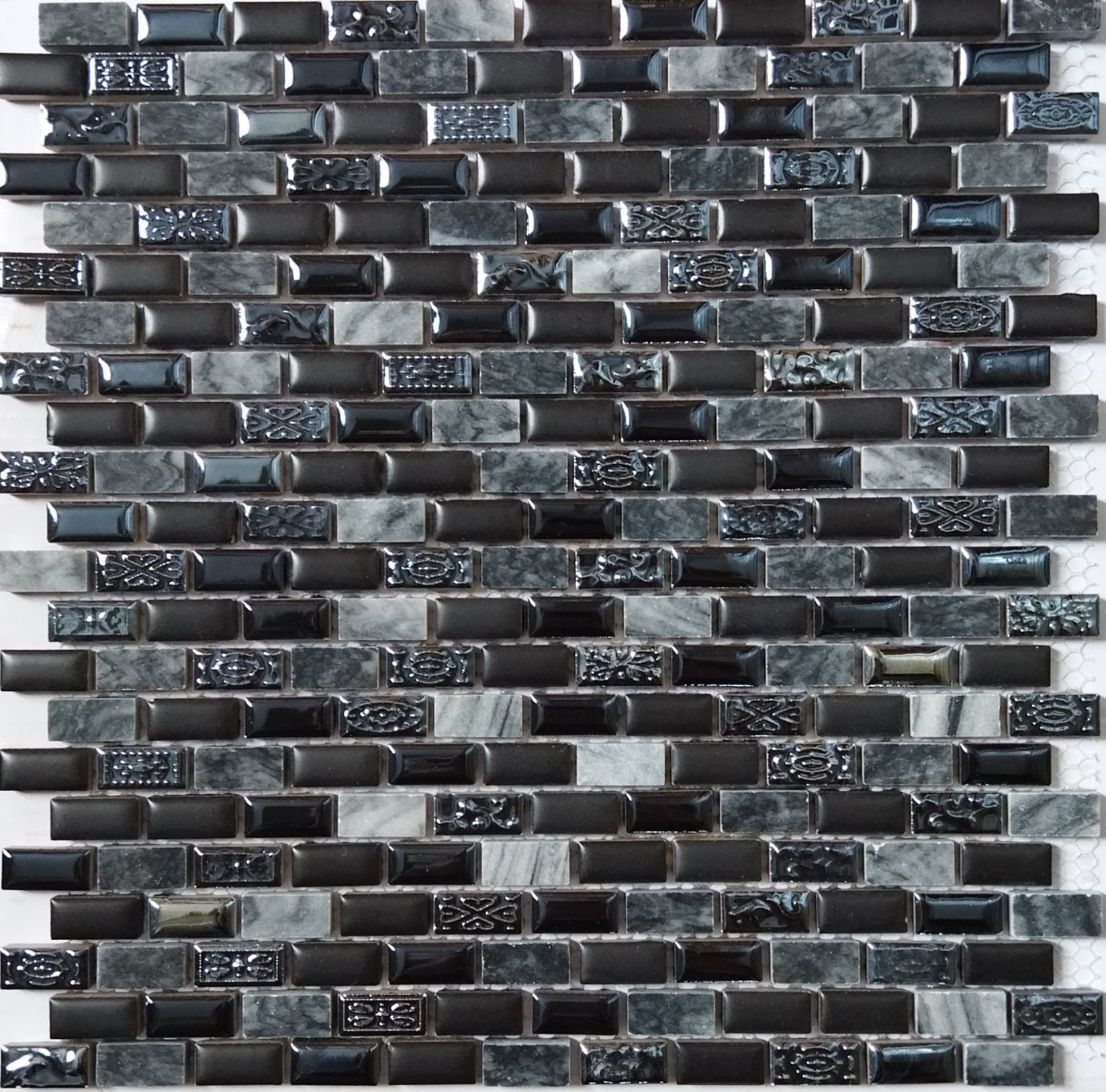 Керамическая плитка Керамин Tonomosaic Мозаика из керамики 112 Серая Глянцевая Мозаика 30х30 (1,2х2,5)