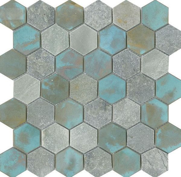 Керамическая плитка Керамин L Antic Colonial Worn Hexagon Verdigris Микс Матовая Мозаика 30x30,5
