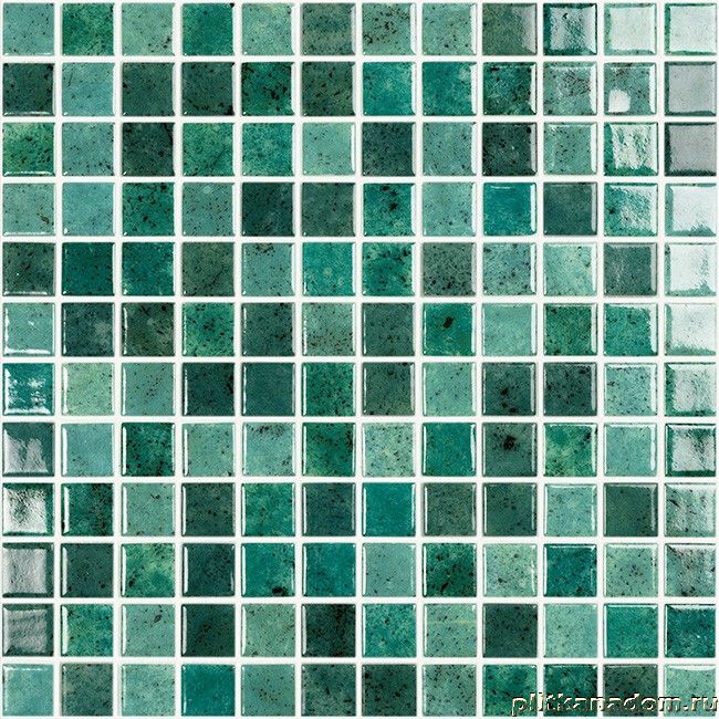 Керамическая плитка Керамин Vidrepur Nature Bali №5608 (на сетке) Зеленая Глянцевая Мозаика 31,7х31,7 (2,5х2,5)