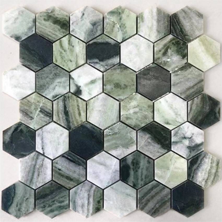 Керамическая плитка Керамин Caramelle Pietrine Hexagonal Onice Verde Oliva Pol Hex Микс Полированная Мозаика 28,9х29,2 (