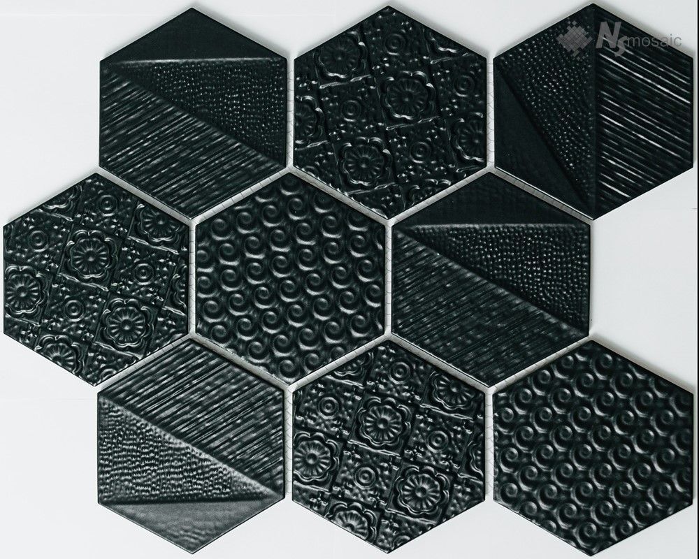 Керамическая плитка Керамин NS-Mosaic Rustic series R-330 Керамика Матовая Черная Мозаика 25,6х29,55 (9,5х11)