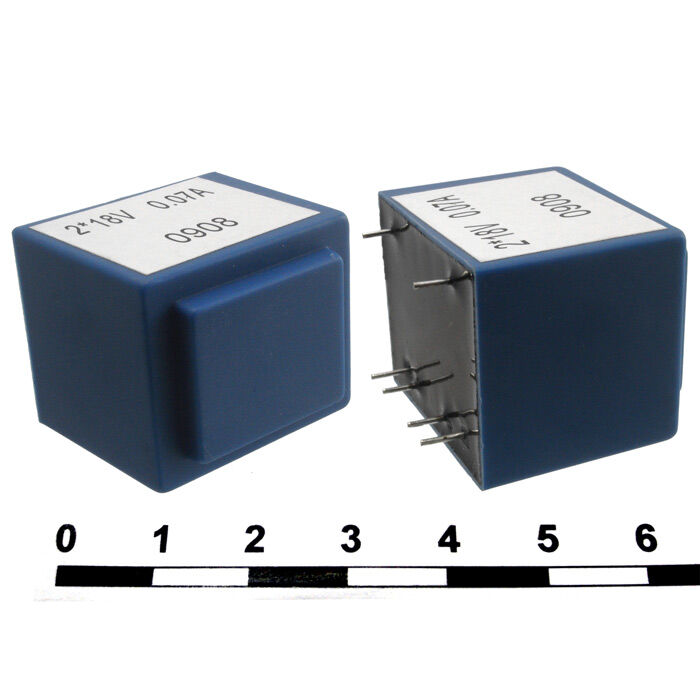 Трансформатор питания герметизированный RUICHI ТПК-2, понижение с 220 В до 2х9 В, 0.17 А, 2,5 Вт, для печатного монтажа