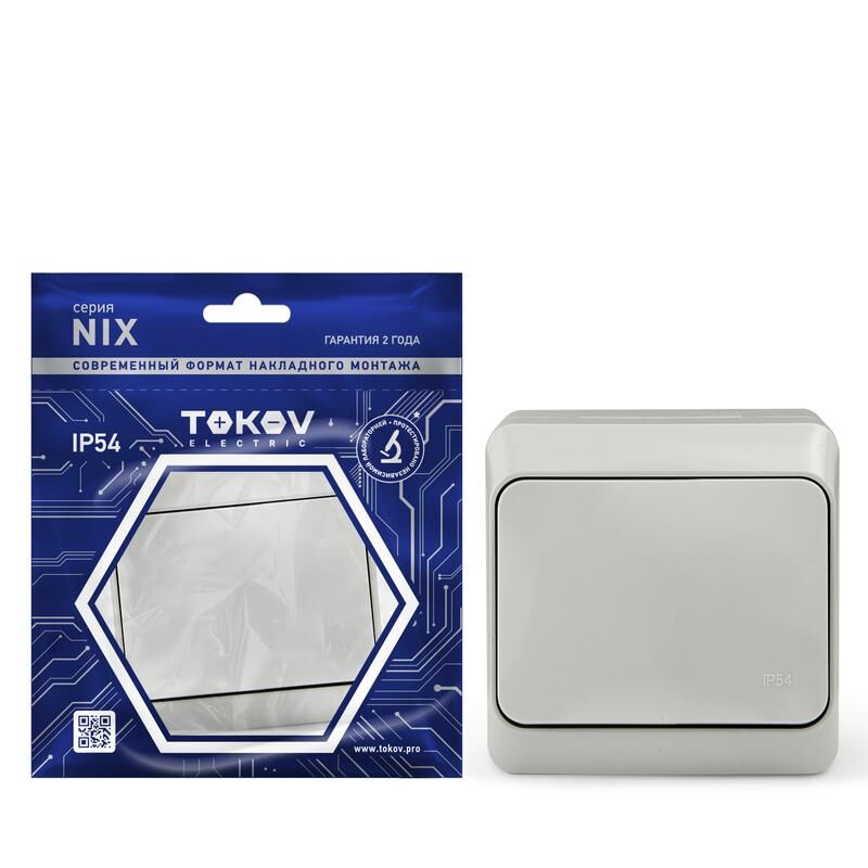 Выключатель 1-клавишный ОП Nix 10А IP54 250 В цвет серый TOKOV ELECTRIC TKE-NX-V1-C06-IP54