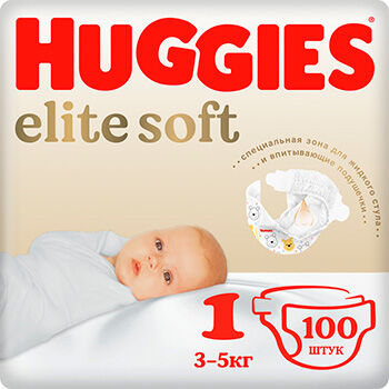 Подгузники Huggies Elite Soft для новорожденных 1 3-5 кг 100 шт.