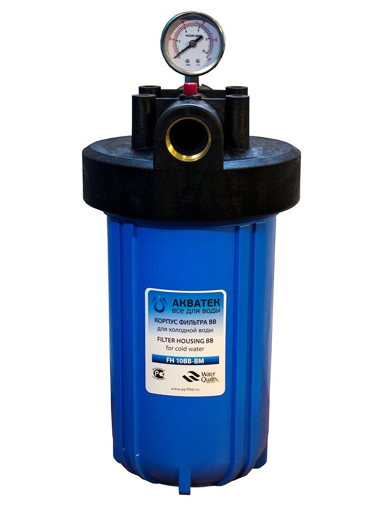 Фильтр для воды Акватек Big Blue FH10BB-ВM (манометр, синий корпус 10, 1")
