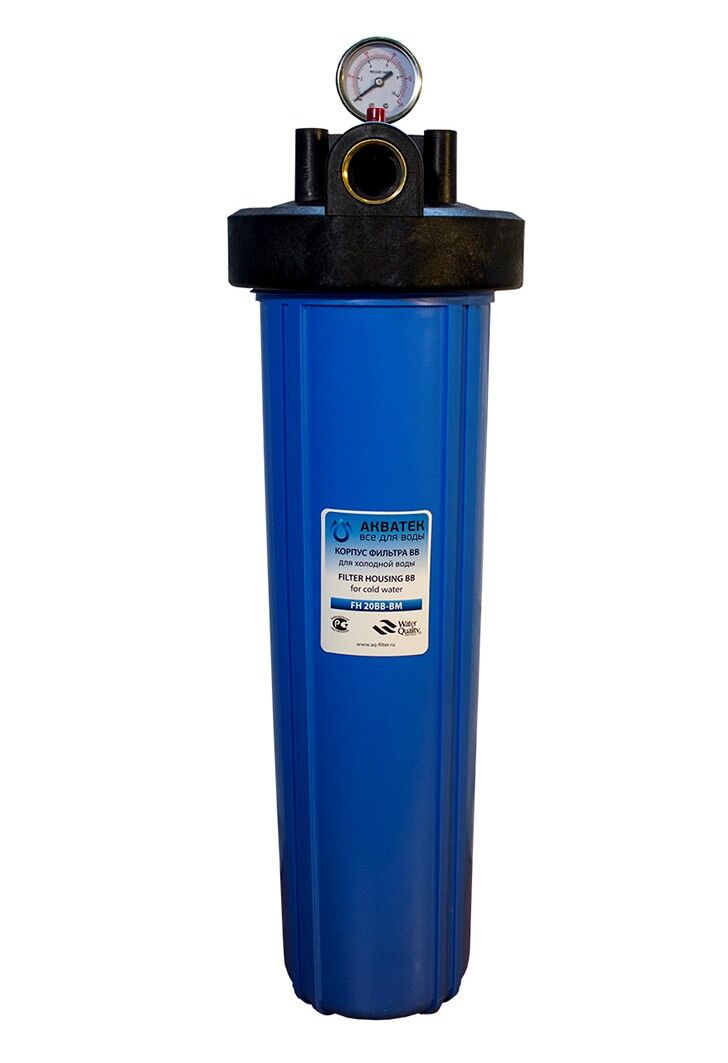 Фильтр для воды Акватек Big Blue FH20BB-ВM (манометр, синий корпус 20, 1")