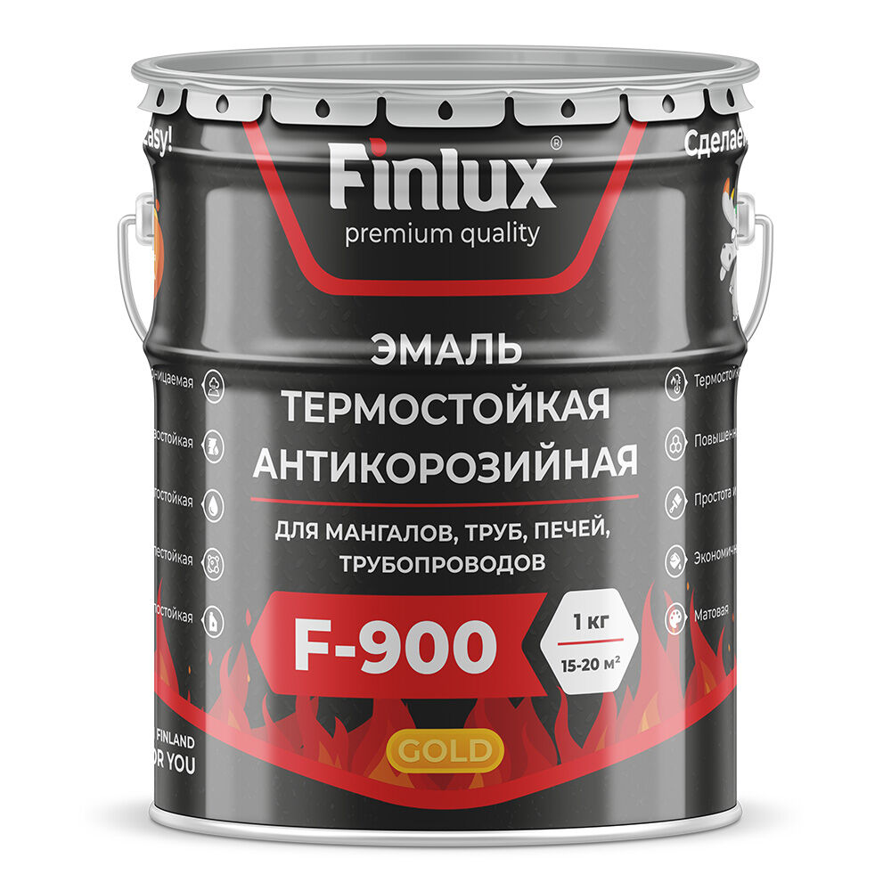 Краска термостойкая для металла Finlux ThermoStop F-900/ Финлюкс ТермоСтоп Ф-900 ral 9005, 25 кг